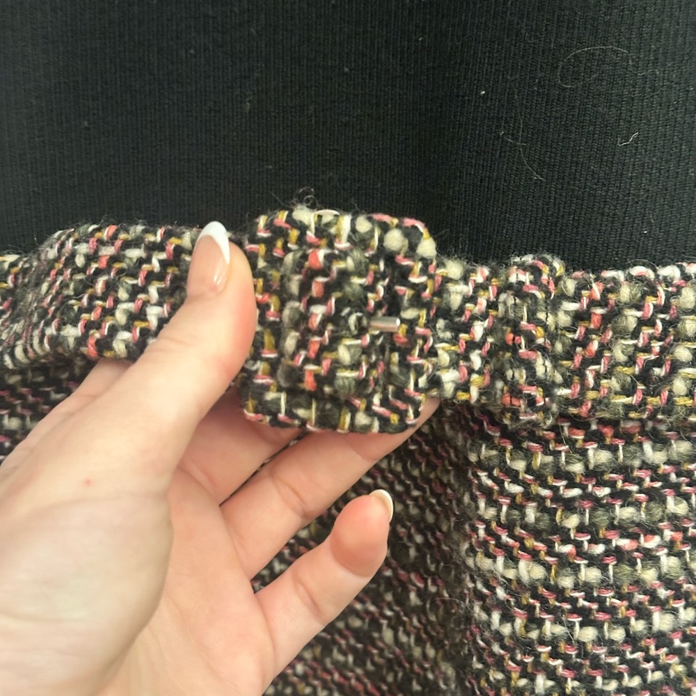 Theory Knit Combo Mini Dress Black and Multi Tweed - Picture 3 of 3